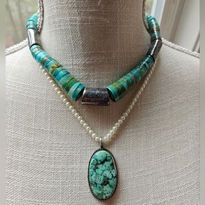 Vintage Navajo  Native American Turquoise Disk Necklace